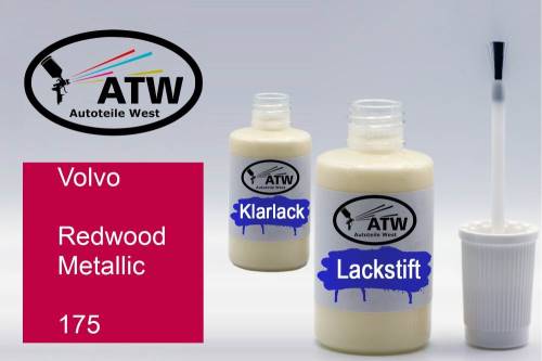 Volvo, Redwood Metallic, 175: 20ml Lackstift + 20ml Klarlack - Set, von ATW Autoteile West.